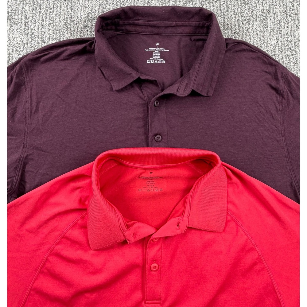 Lot of 2 Fabletics Polo Shirt Mens Large Maroon Red‎ Short Sleeve Performance